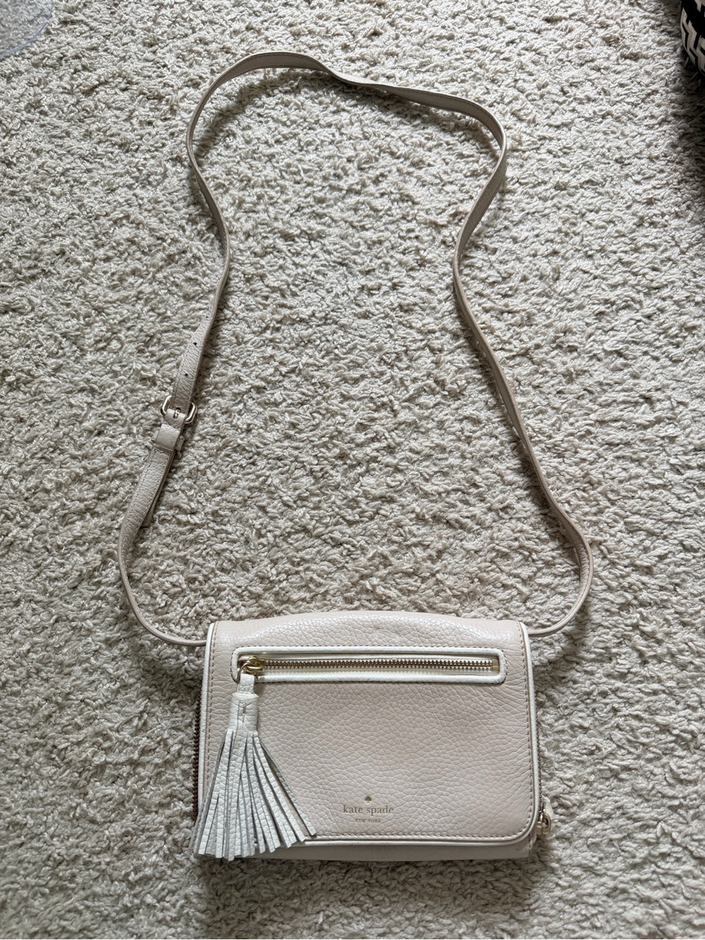 kate spade Pebbled Leather Cream Crossbody with Tassel